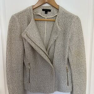 Ann Taylor Cream Textured Blazer with Zipper Details